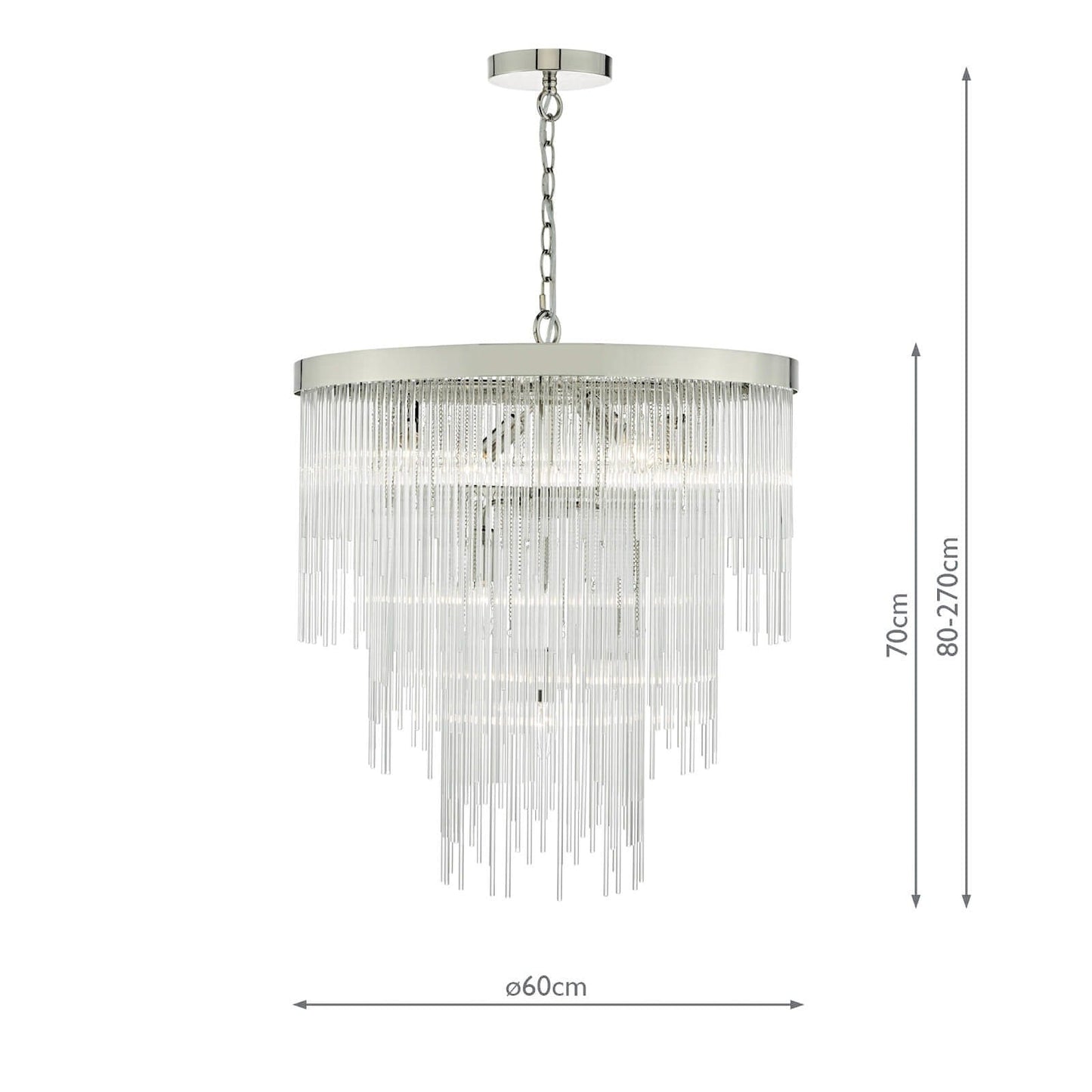 dar lighting Isla 7lt Pendant Polished Chrome & Clear Glass Rods ISL3450