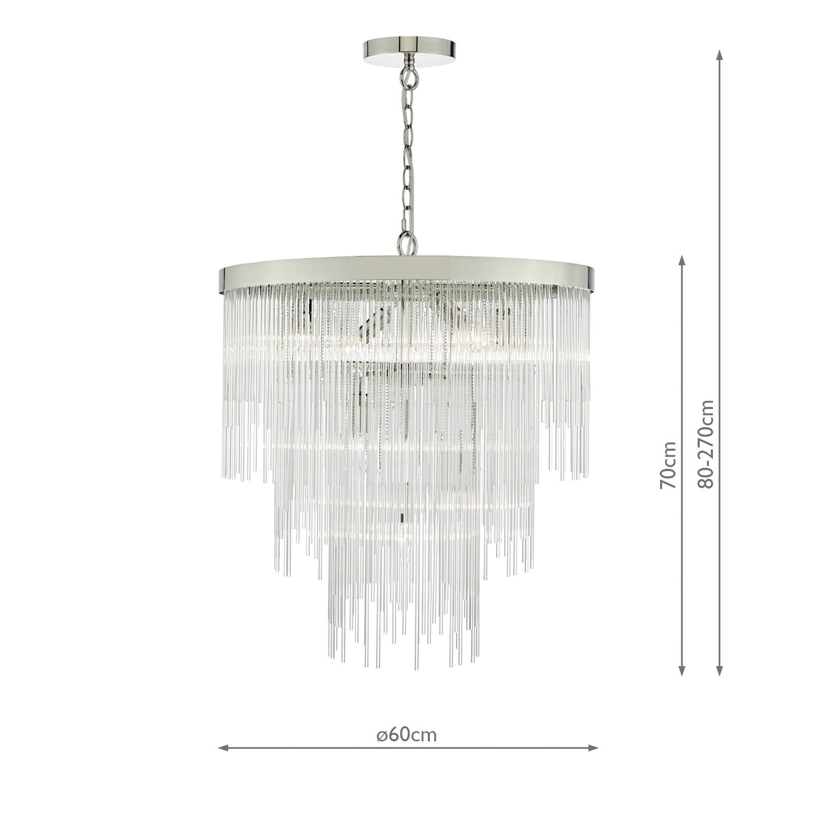 dar lighting Isla 7lt Pendant Polished Chrome & Clear Glass Rods ISL3450