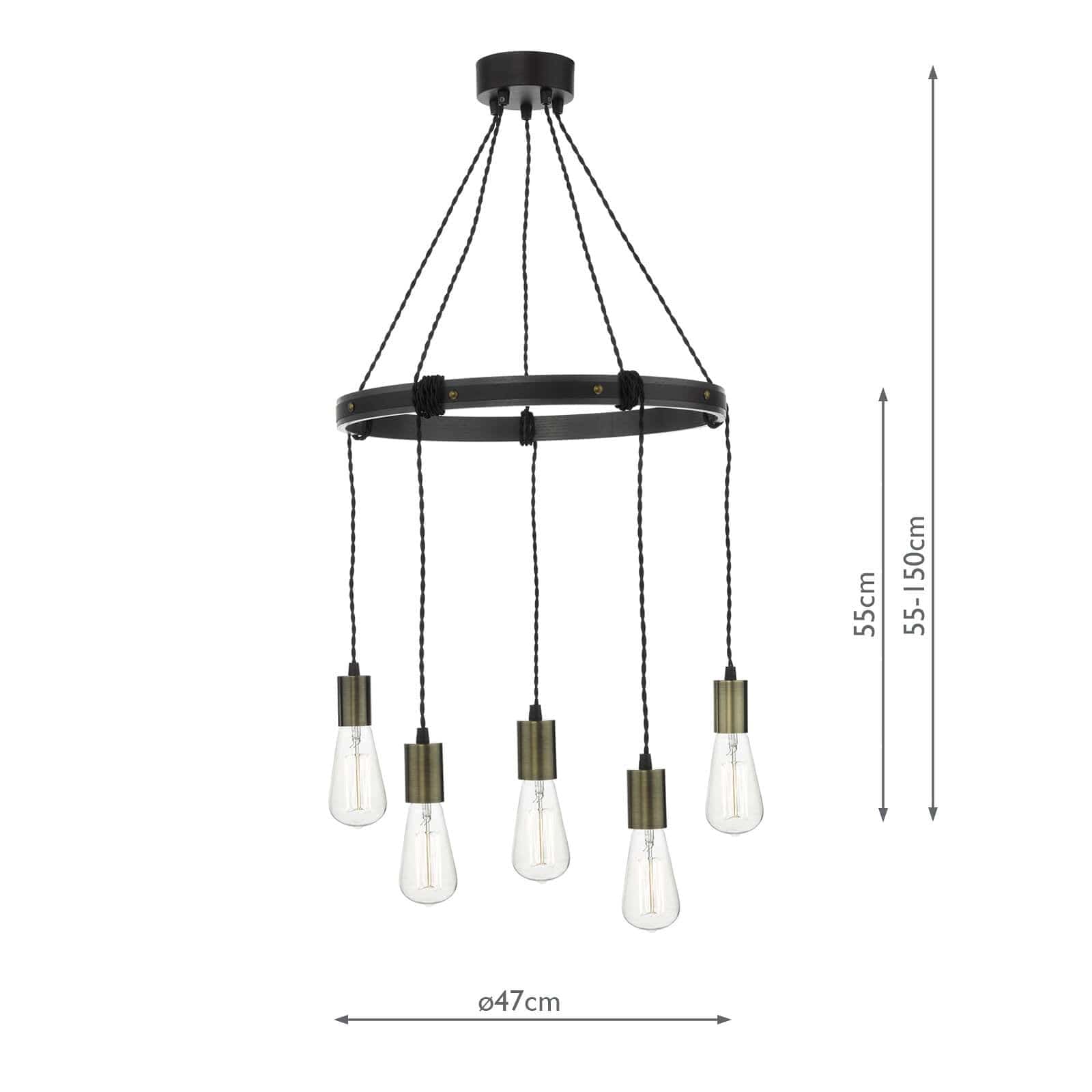 dar lighting Ivan 5 Light Pendant Rustic Wood Aged Brass Detail IVA0531