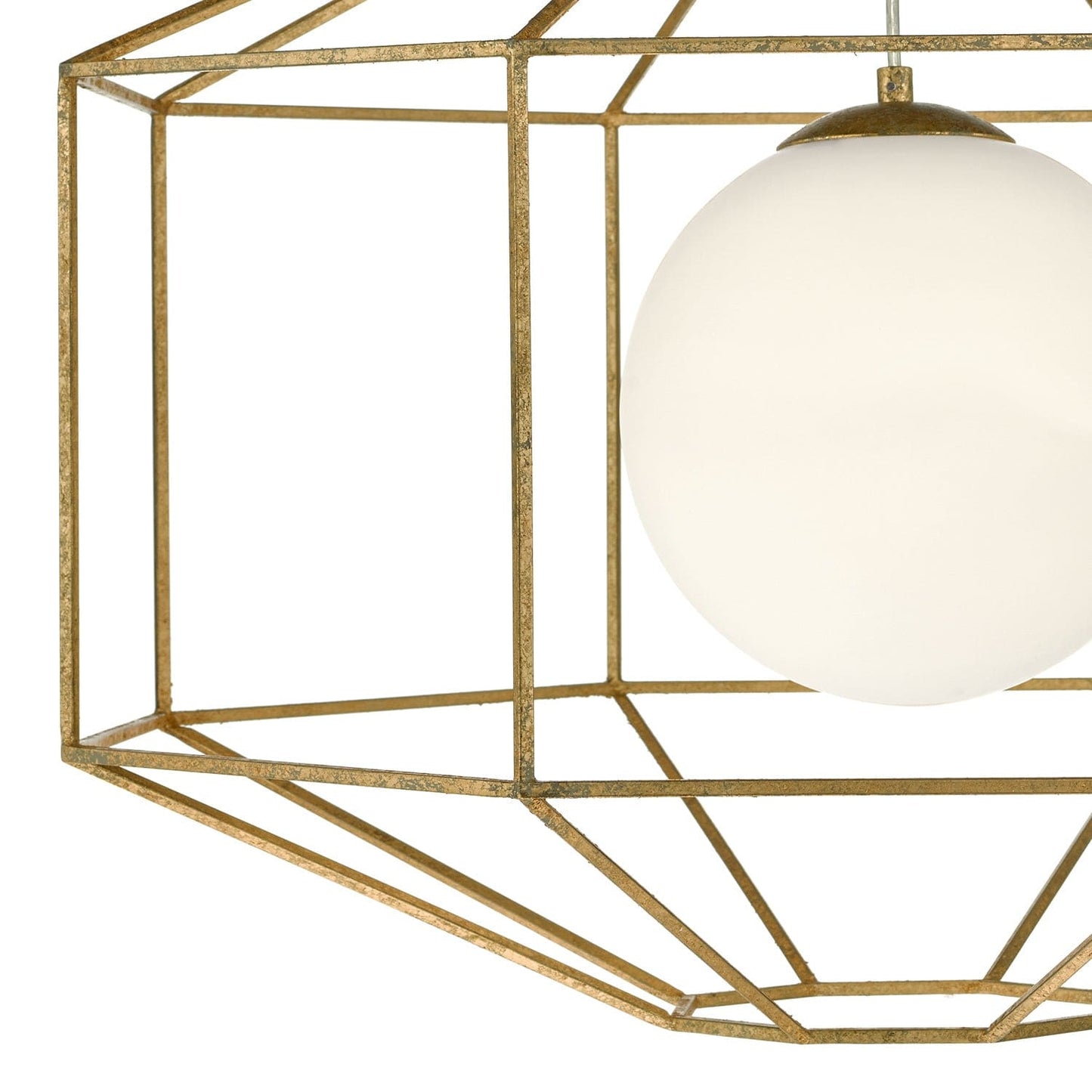 dar lighting Izmir 1 Light Pendant Hexagonal Old Gold Frame Opal Glass IZM0135