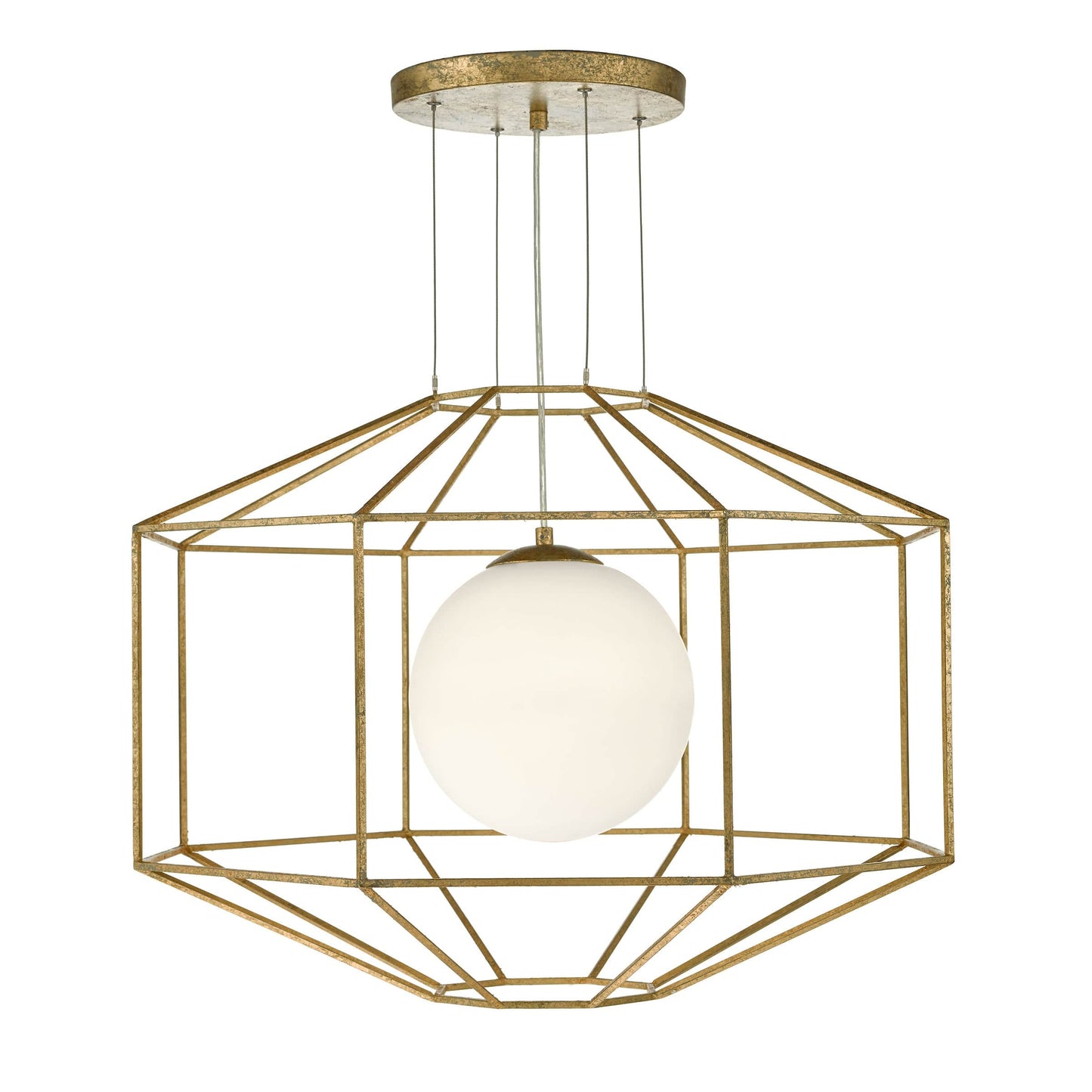 dar lighting Izmir 1 Light Pendant Hexagonal Old Gold Frame Opal Glass IZM0135