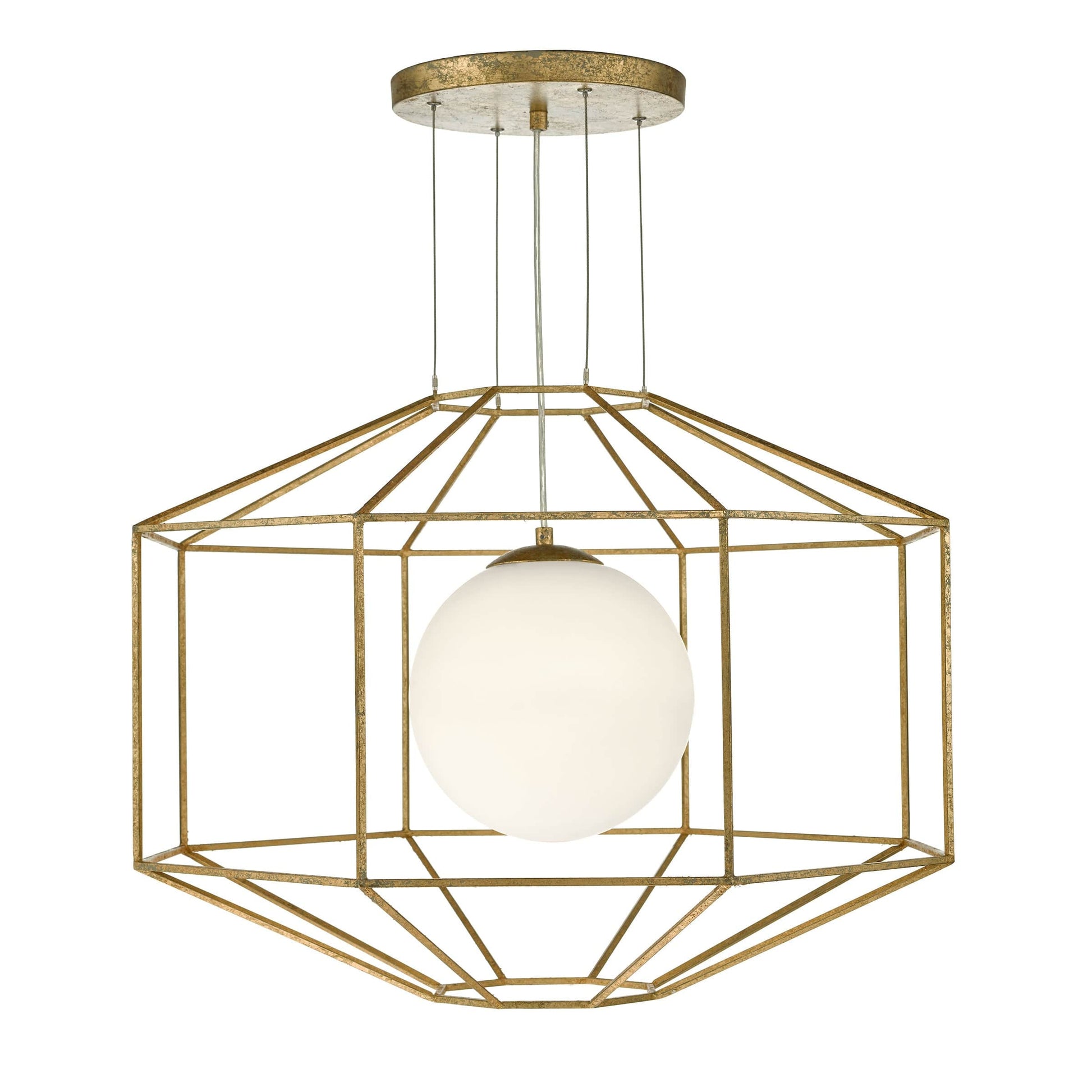 dar lighting Izmir 1 Light Pendant Hexagonal Old Gold Frame Opal Glass IZM0135