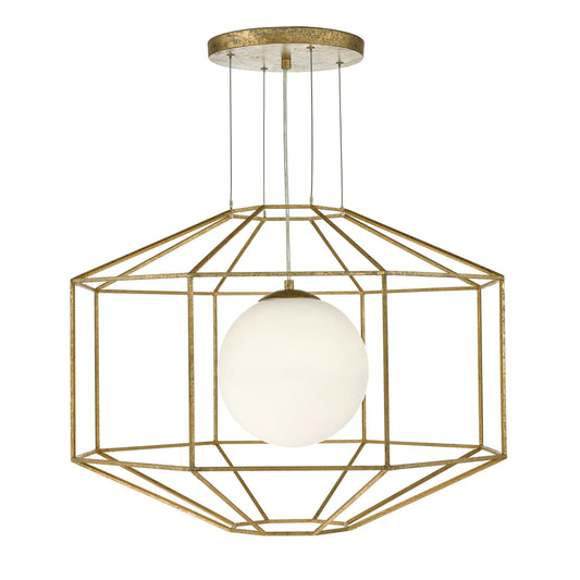 dar lighting Izmir 1 Light Pendant Hexagonal Old Gold Frame Opal Glass IZM0135