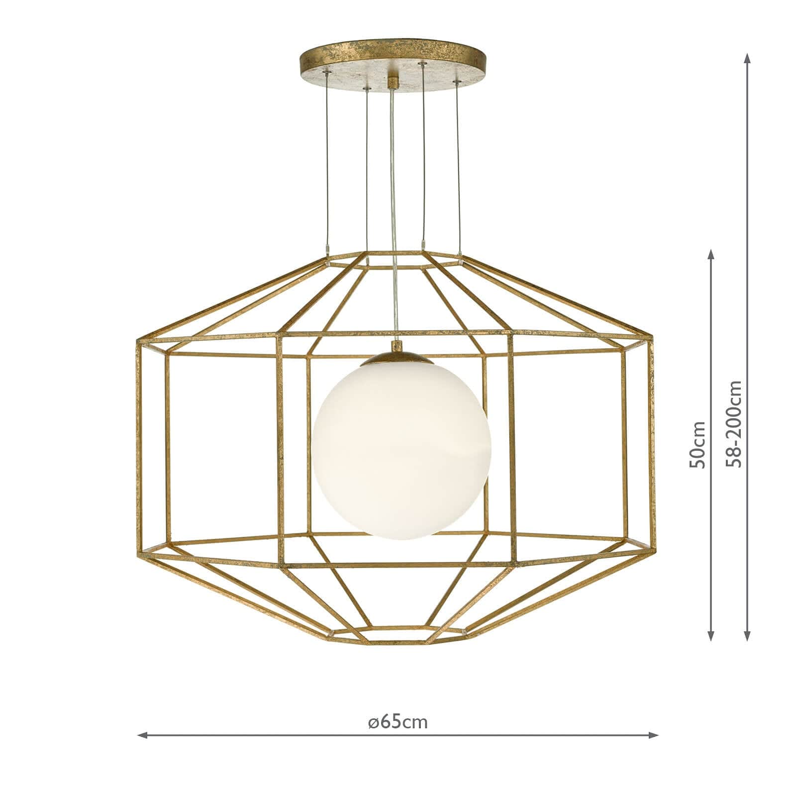 dar lighting Izmir 1 Light Pendant Hexagonal Old Gold Frame Opal Glass IZM0135