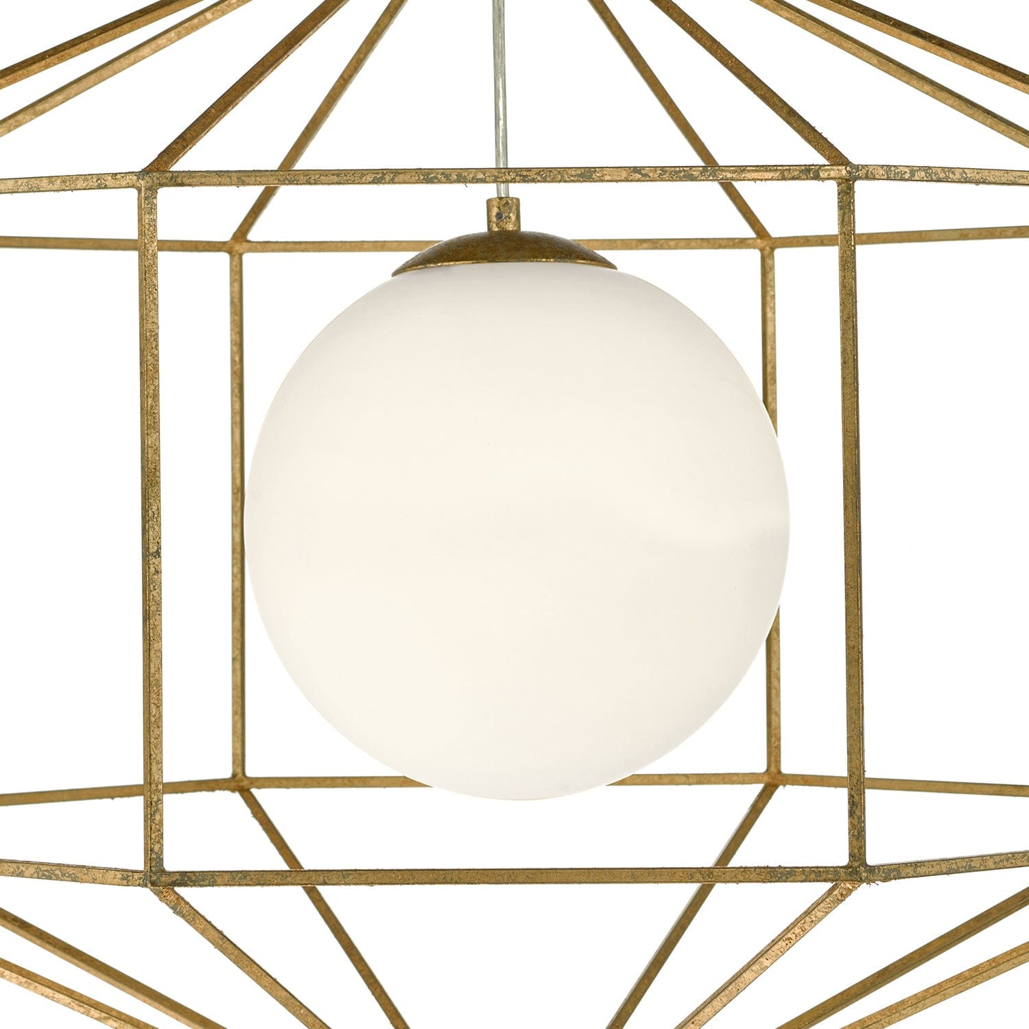 dar lighting Izmir 1 Light Pendant Hexagonal Old Gold Frame Opal Glass IZM0135