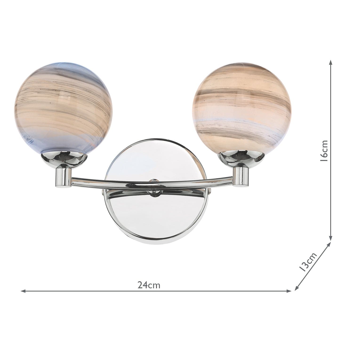 dar lighting Izzy 2 Light Wall Light Polished Chrome Planet Glass IZZ0950-07