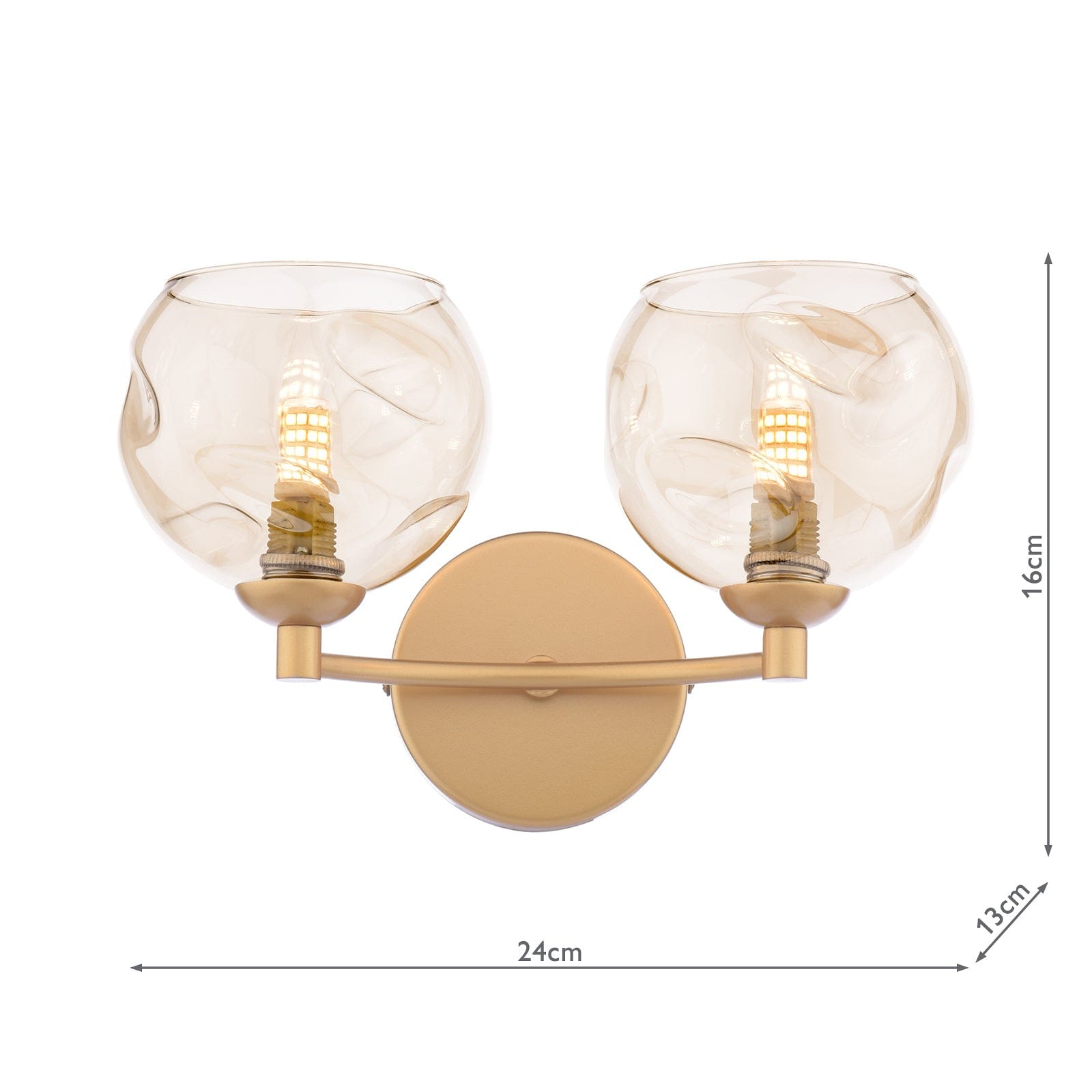 dar lighting Izzy 2 Light Wall Light Polished Gold & Champagne Dimpled Glass IZZ0935-16