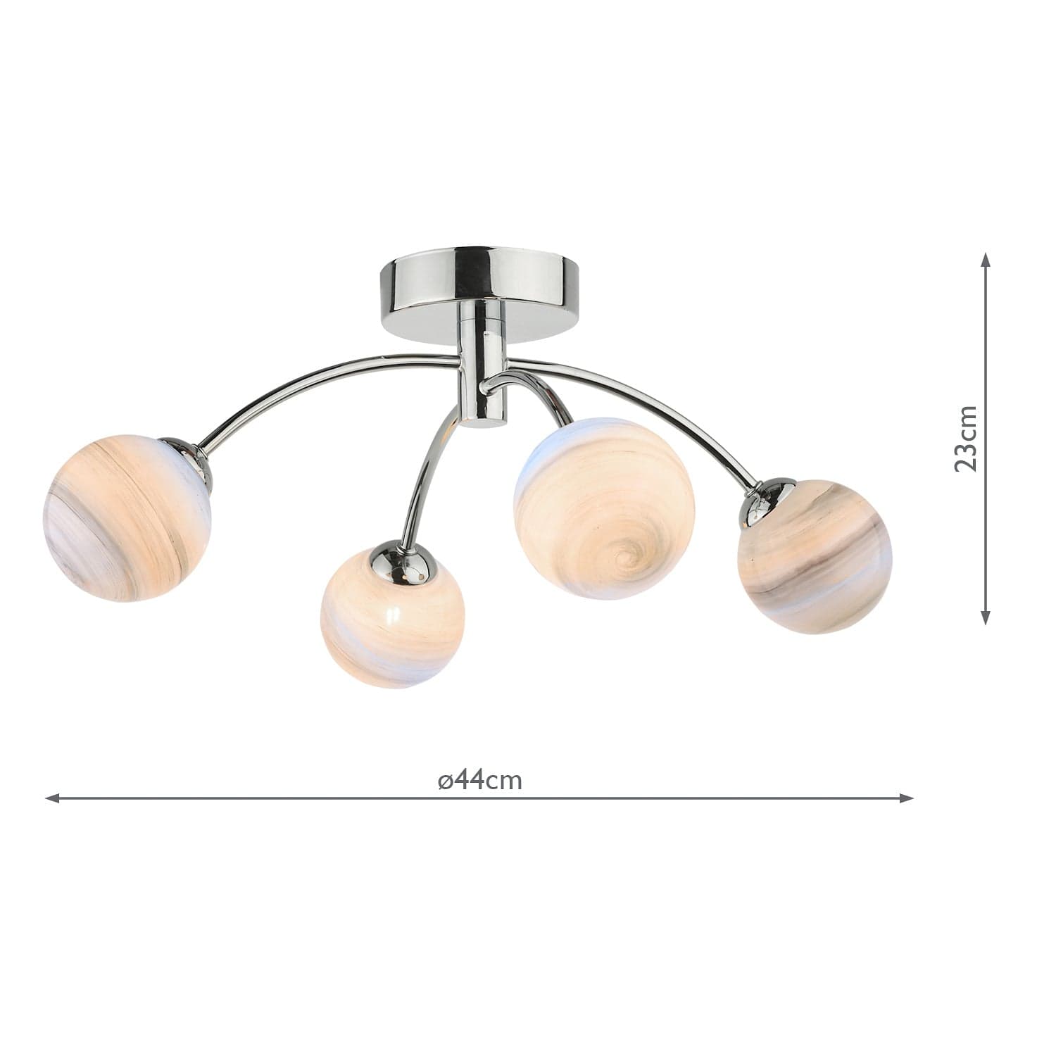 dar lighting Izzy 4 Light Semi Flush Polished Chrome Planet Glass IZZ0450-07