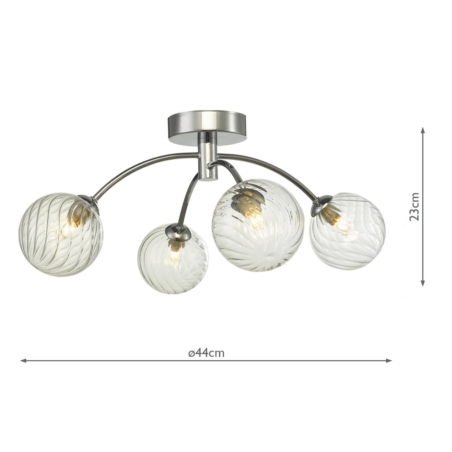 dar lighting Izzy 4 Light Semi Flush Polished Chrome Twisted Glass IZZ0450-03