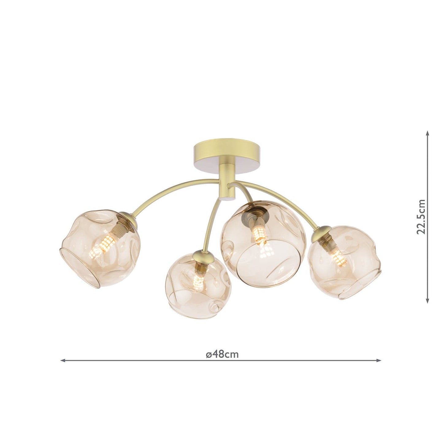 dar lighting Izzy 4 Light Semi-Flush Polished Gold & Champagne Dimpled Glass IZZ0435-16