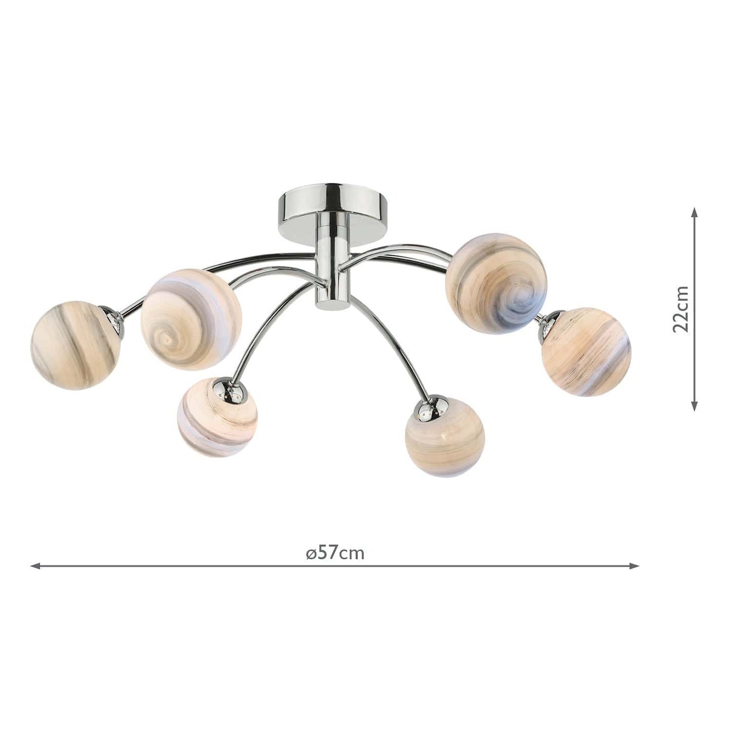 dar lighting Izzy 6 Light Semi Flush Polished Chrome Planet Glass IZZ0650-07