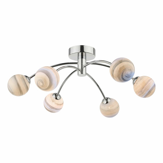 dar lighting Izzy 6 Light Semi Flush Polished Chrome Planet Glass IZZ0650-07