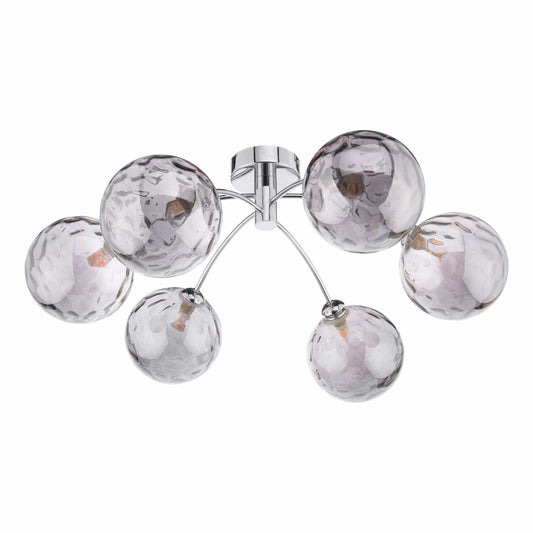 dar lighting Izzy 6 Light Semi Flush Polished Chrome Smoked Dimpled Glass IZZ0650-10