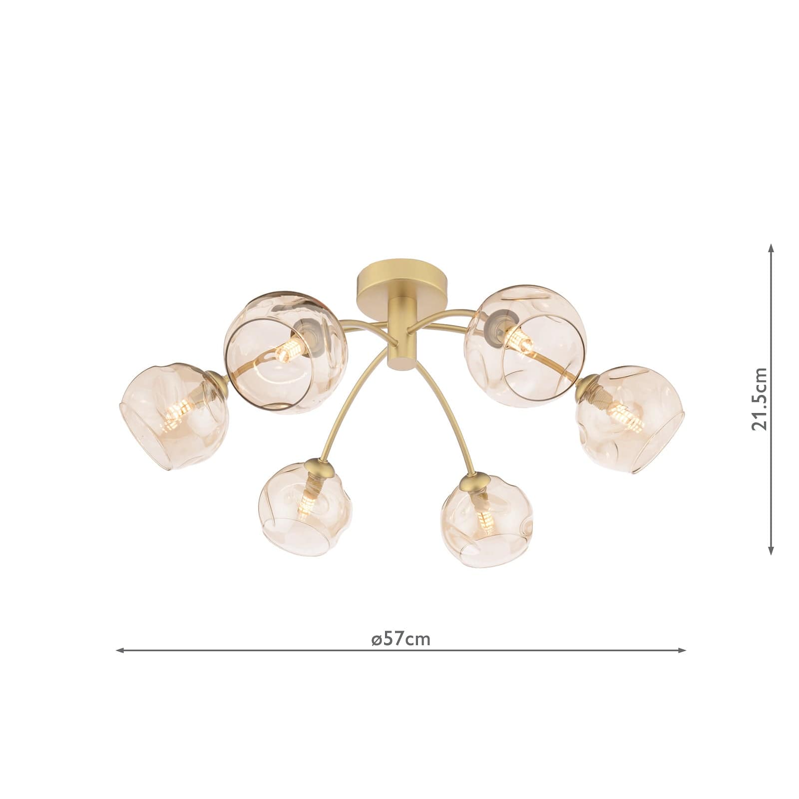 dar lighting Izzy 6 Light Semi-Flush Polished Gold & Champagne Dimpled Glass IZZ0635-16