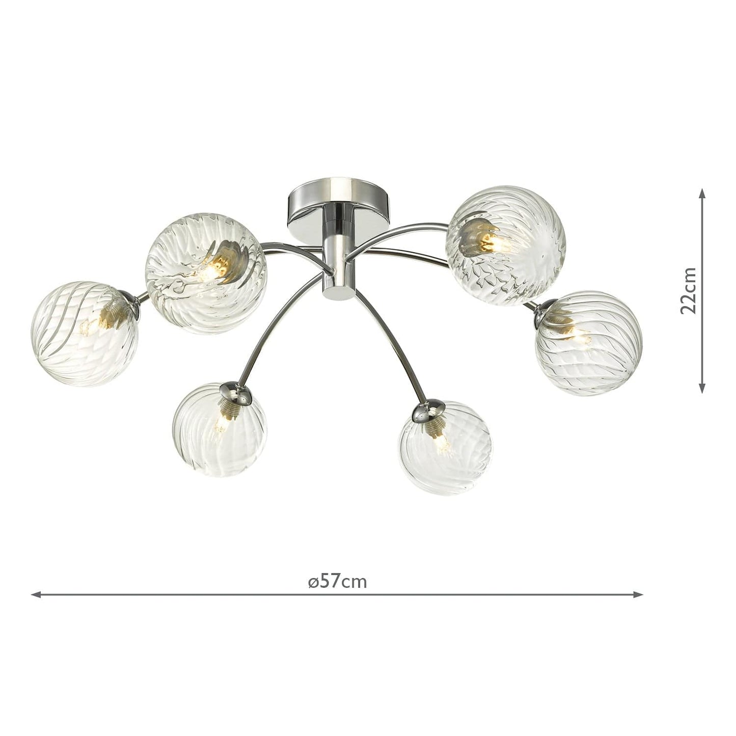 dar lighting Izzy 6lt Semi Flush Polished Chrome Twisted Glass IZZ0650-03