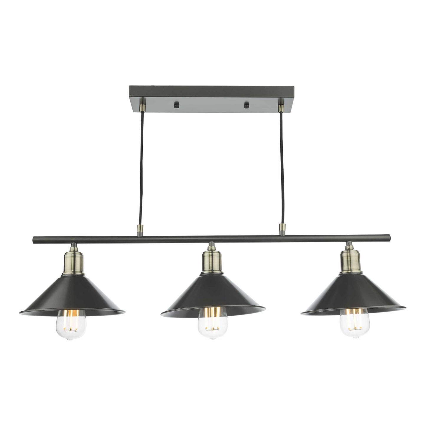 dar lighting Jalen 3 Light Bar Pendant Graphite Antique Brass JAL0361