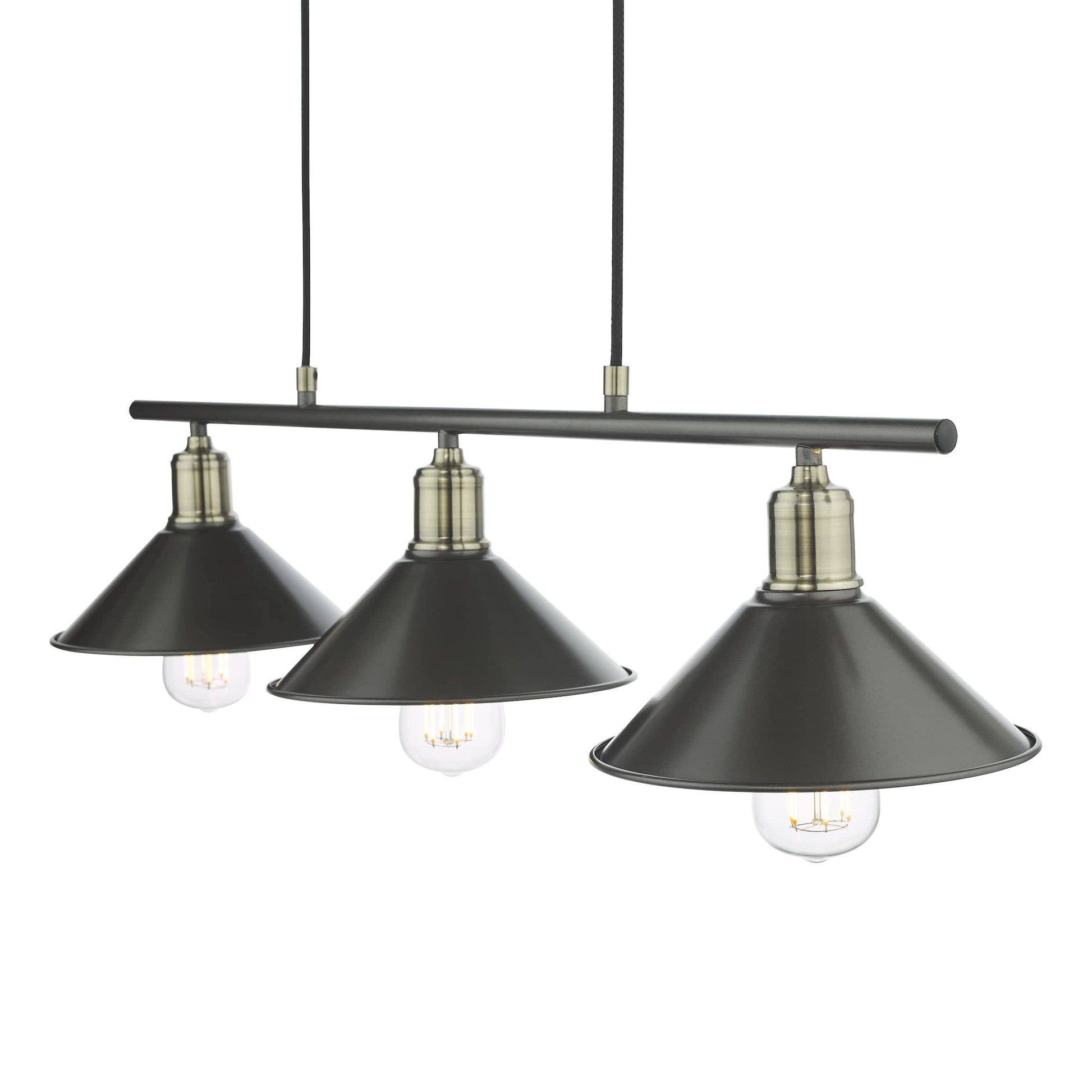 dar lighting Jalen 3 Light Bar Pendant Graphite Antique Brass JAL0361