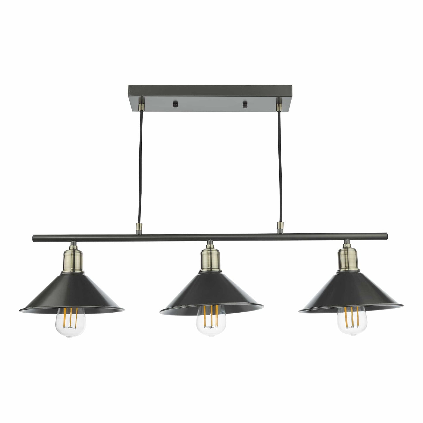 dar lighting Jalen 3 Light Bar Pendant Graphite Antique Brass JAL0361