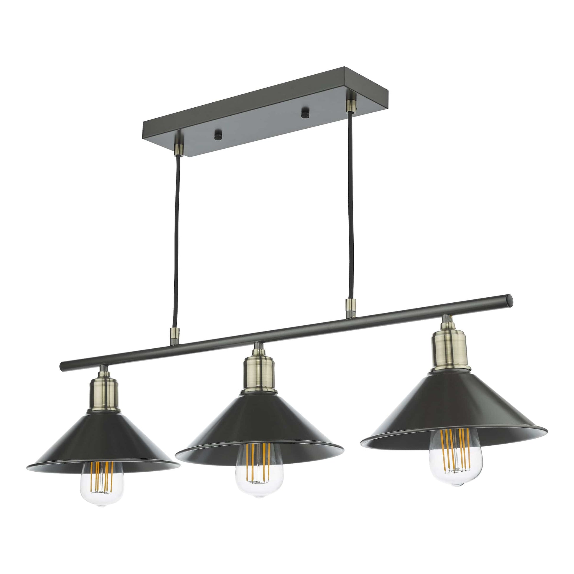 dar lighting Jalen 3 Light Bar Pendant Graphite Antique Brass JAL0361