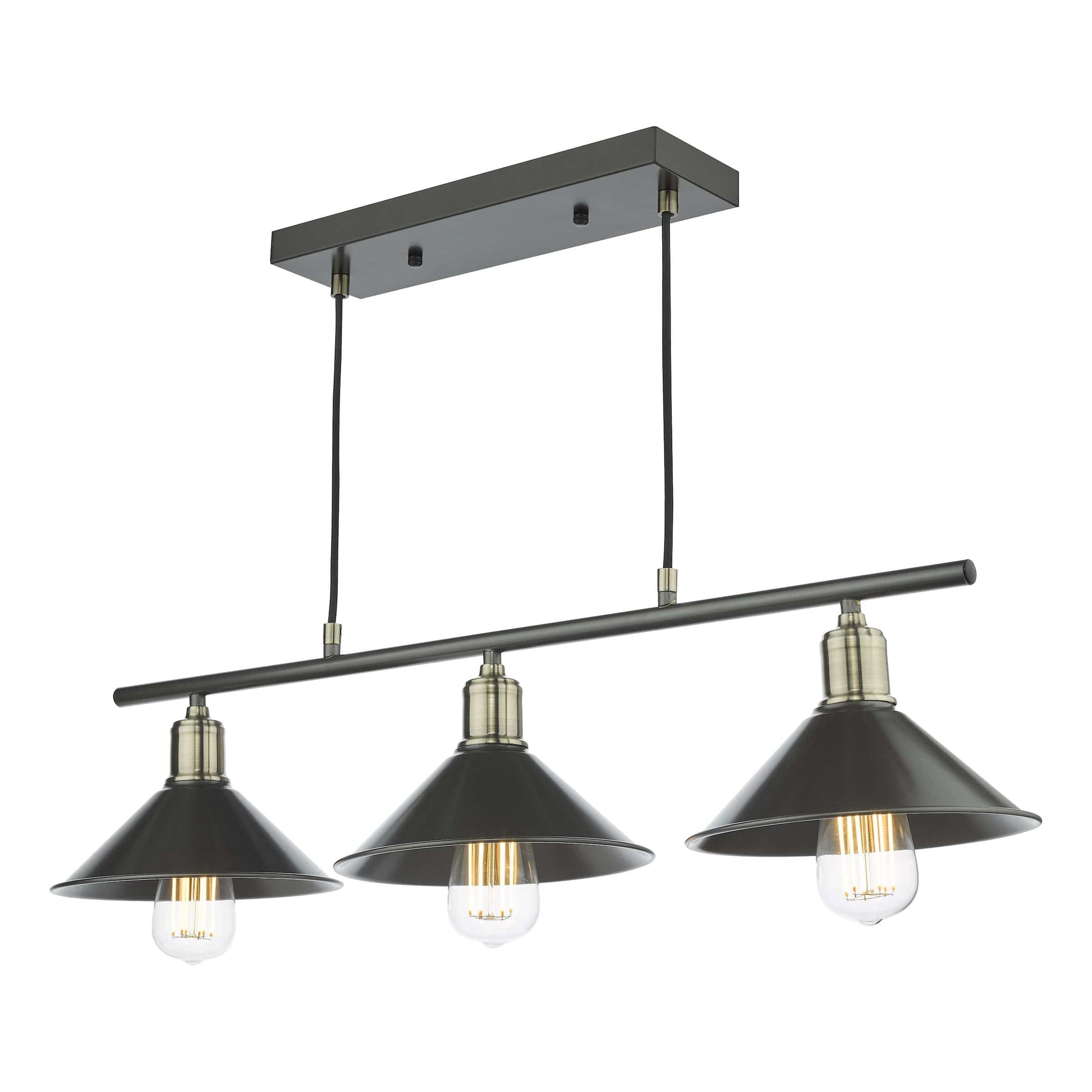 dar lighting Jalen 3 Light Bar Pendant Graphite Antique Brass JAL0361