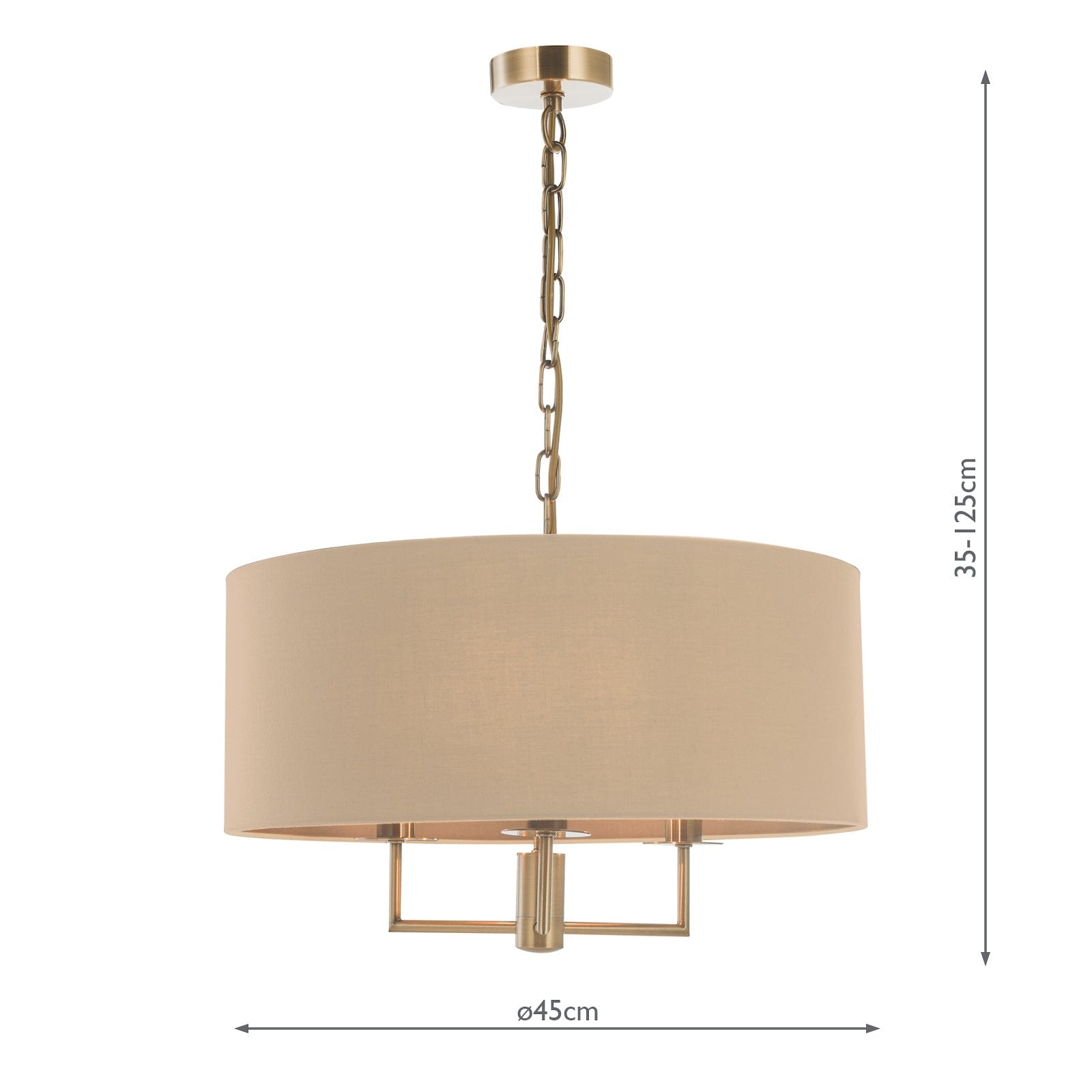 dar lighting Jamelia 3 Light Shadelier Antique Brass Taupe Shade JAM0301