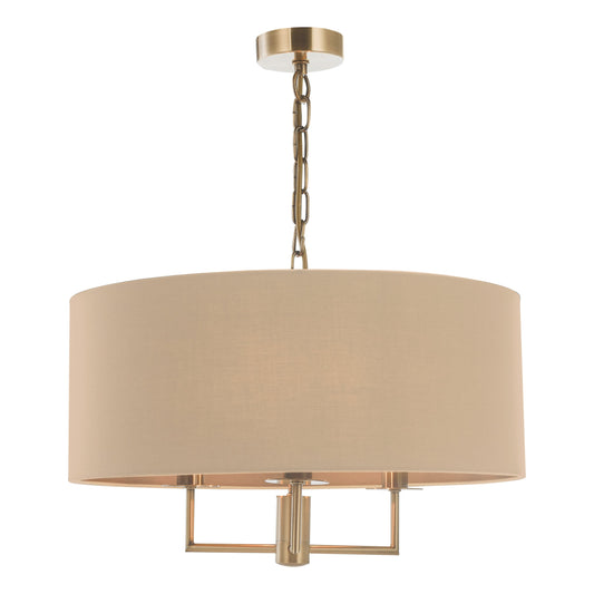 dar lighting Jamelia 3 Light Shadelier Antique Brass Taupe Shade JAM0301