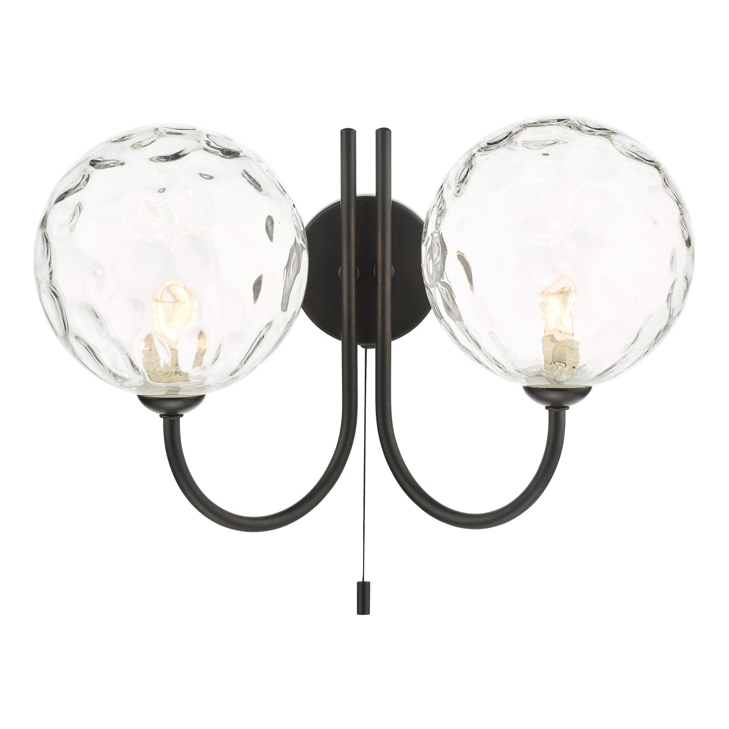 dar lighting Jared 2 Light Wall Light Matt Black Clear Dimpled Glass JAR0922-12