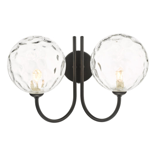 dar lighting Jared 2 Light Wall Light Matt Black Clear Dimpled Glass JAR0922-12