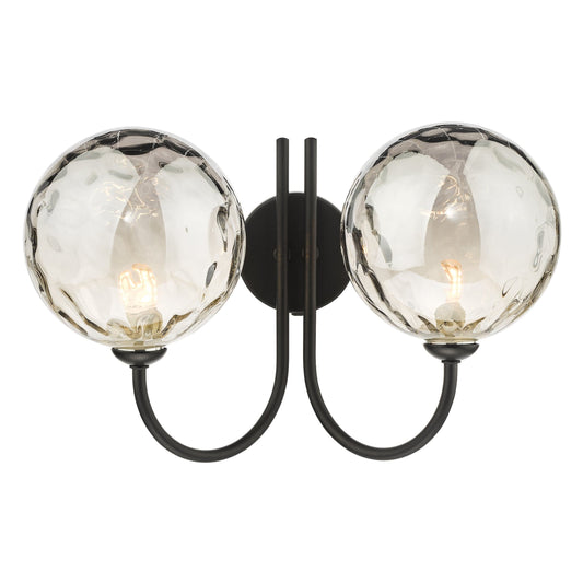 dar lighting Jared 2 Light Wall Light Matt Black Smoked Dimpled Glass JAR0922-10