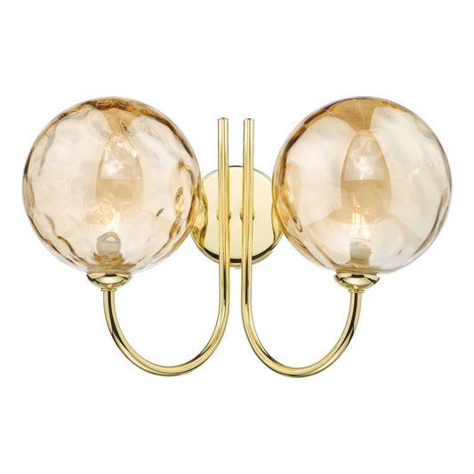 dar lighting Jared 2 Light Wall Light Polished Gold Champagne Dimpled Glass JAR0935-11