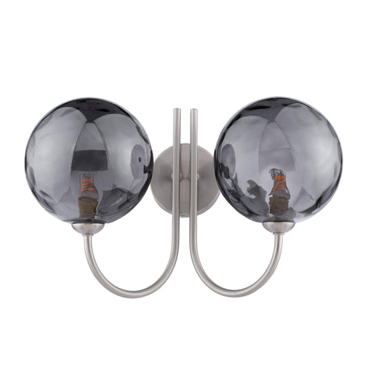 dar lighting Jared 2 Light Wall Light Satin Nickel and Smoked Dimpled Glass JAR0938-10