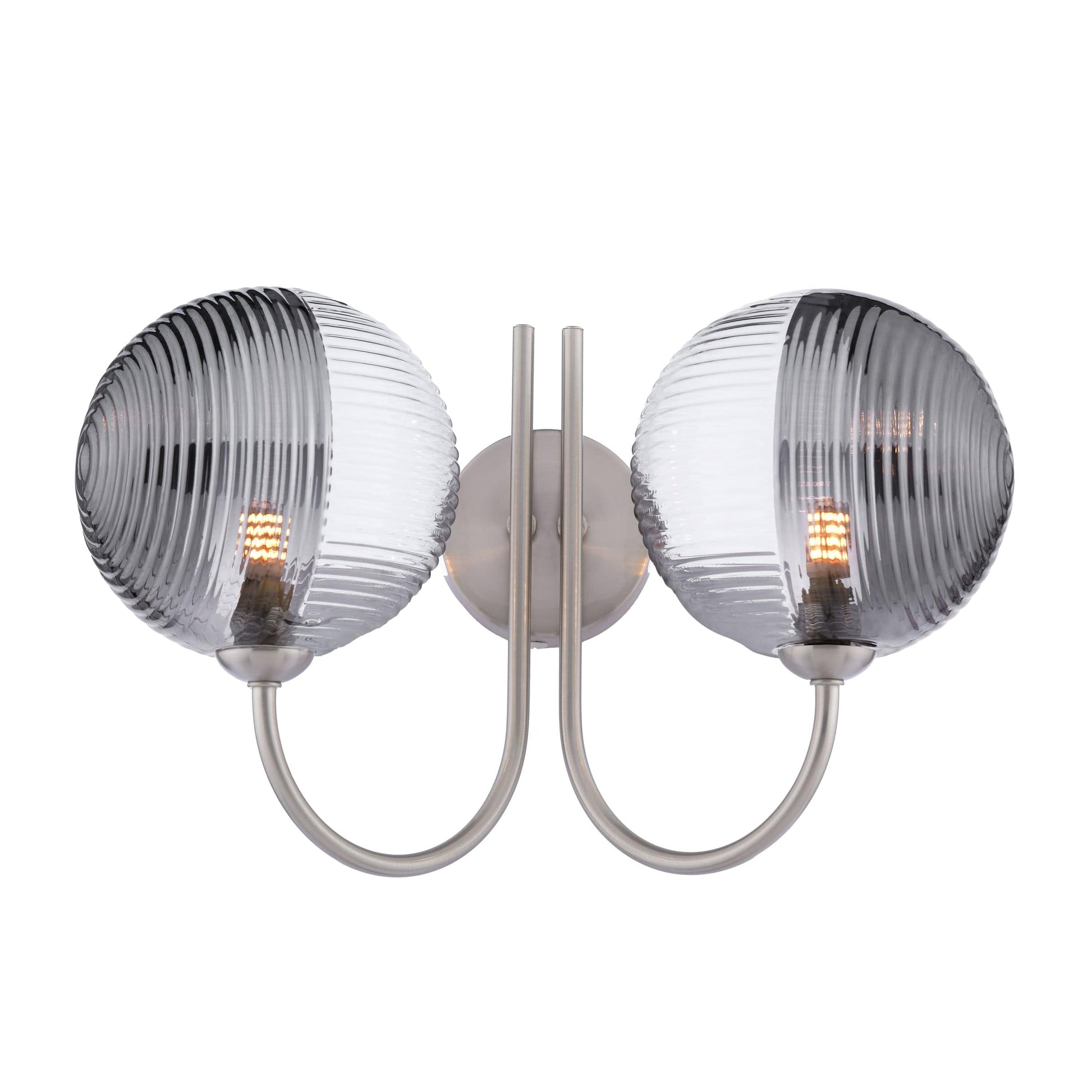 dar lighting Jared 2 Light Wall Light Satin Nickel & Smoked/Clear Ribbed Glass JAR0938-19