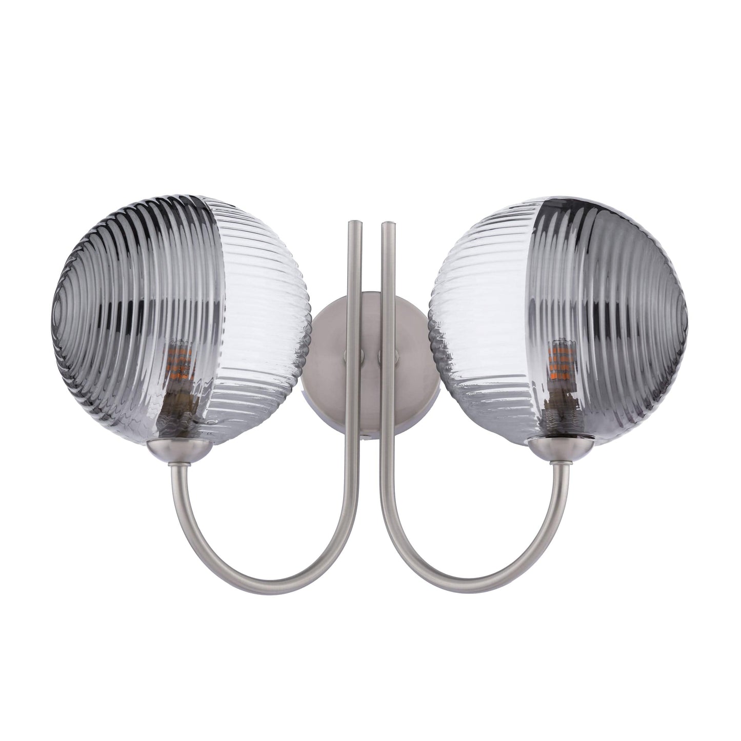 dar lighting Jared 2 Light Wall Light Satin Nickel & Smoked/Clear Ribbed Glass JAR0938-19