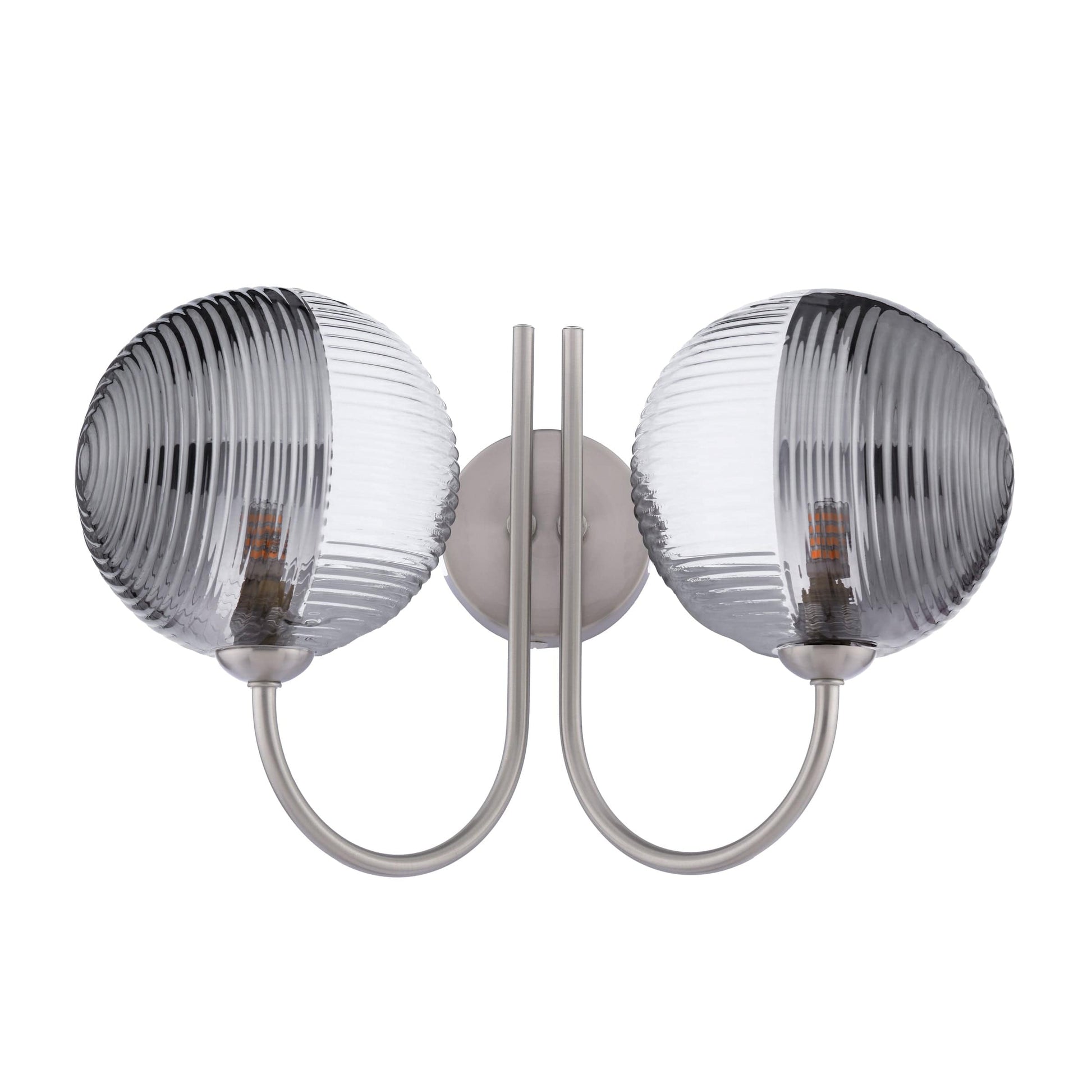 dar lighting Jared 2 Light Wall Light Satin Nickel & Smoked/Clear Ribbed Glass JAR0938-19