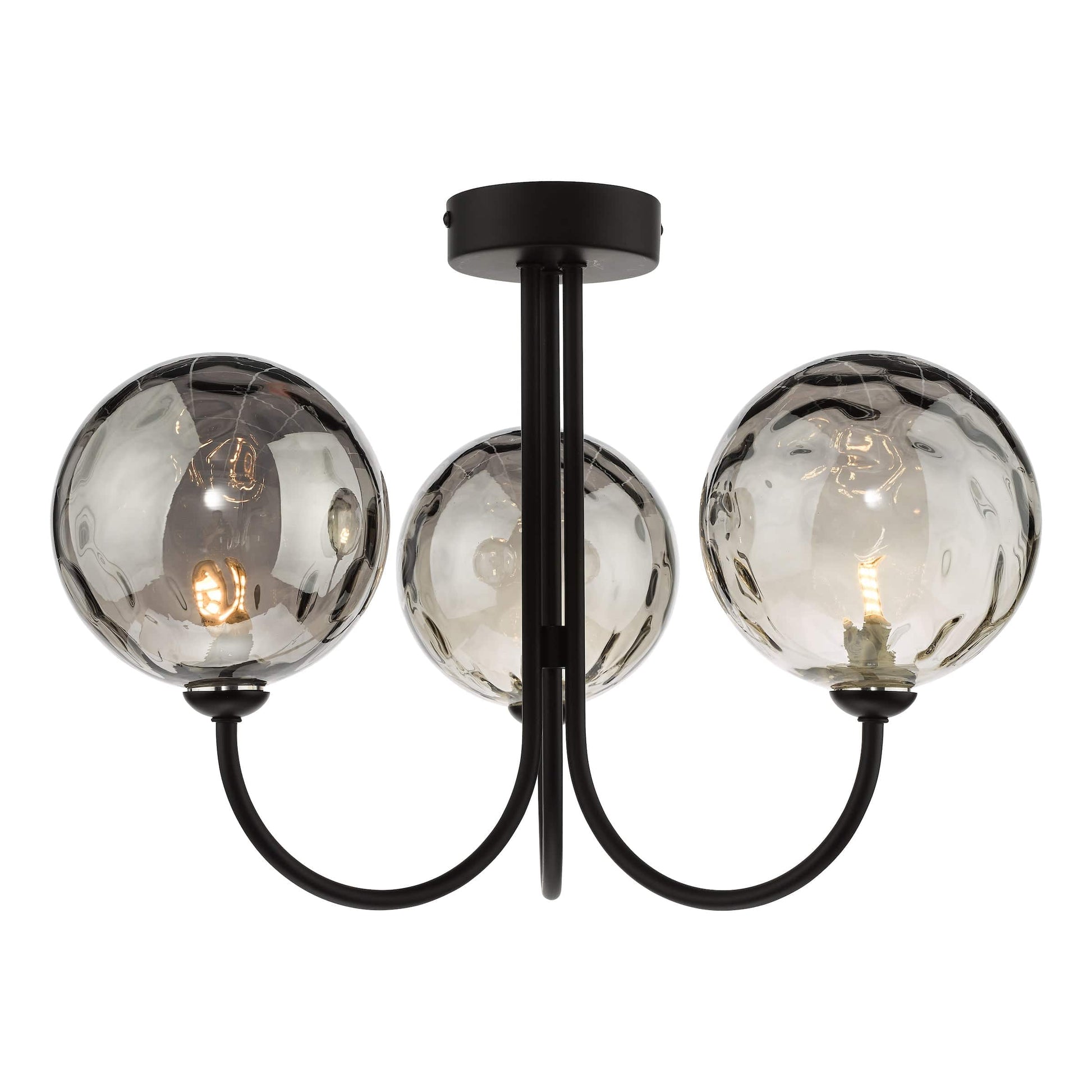 dar lighting Jared 3 Light Semi Flush Matt Black Smoked Dimpled Glass JAR0322-10