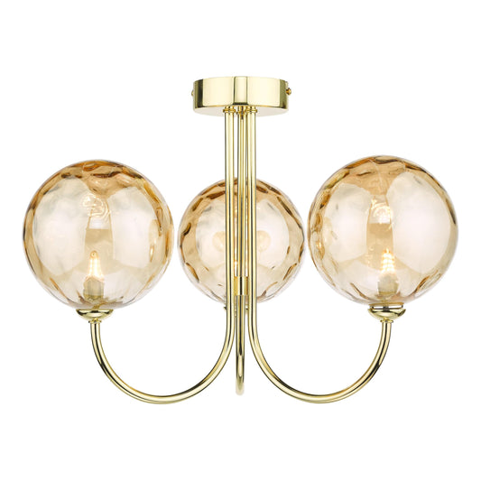 dar lighting Jared 3 Light Semi Flush Polished Gold Champagne Dimpled Glass JAR0335-11