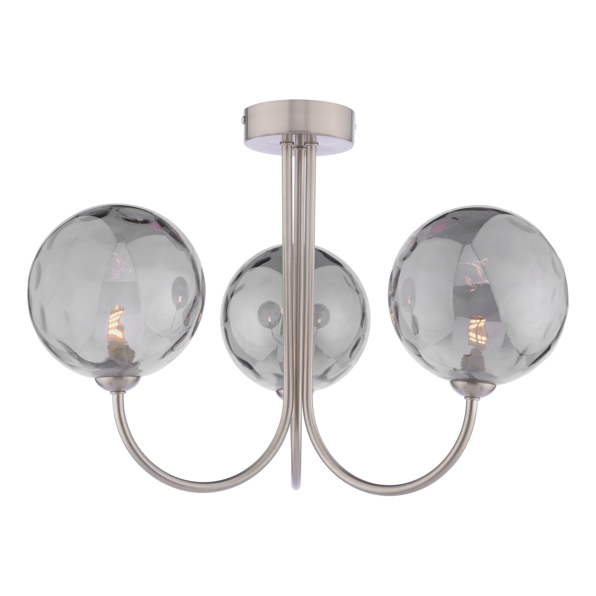 dar lighting Jared 3 Light Semi-Flush Satin Nickel and Smoked Dimpled Glass JAR0338-10