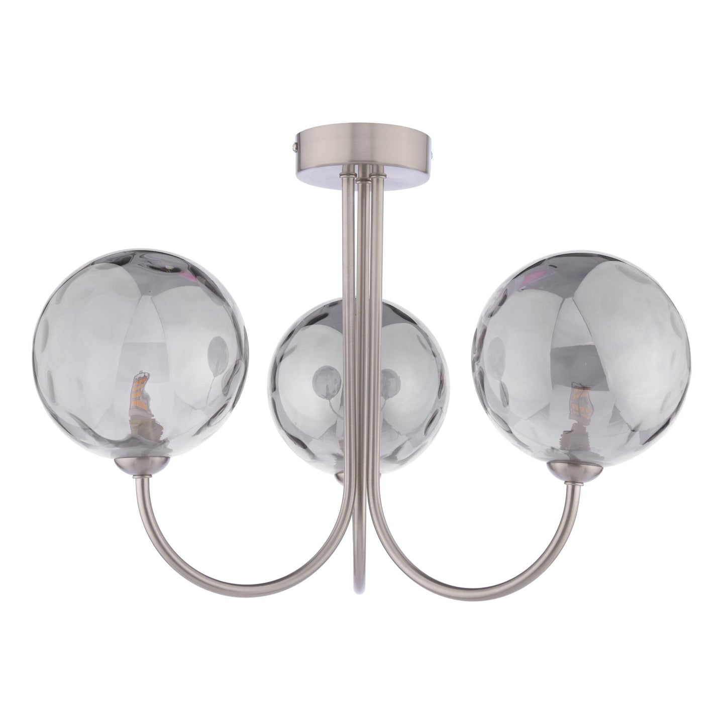 dar lighting Jared 3 Light Semi-Flush Satin Nickel and Smoked Dimpled Glass JAR0338-10