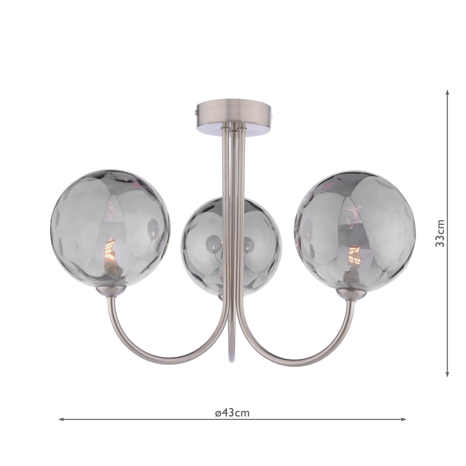 dar lighting Jared 3 Light Semi-Flush Satin Nickel and Smoked Dimpled Glass JAR0338-10