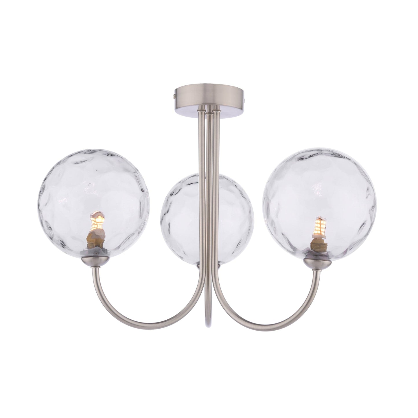 dar lighting Jared 3 Light Semi-Flush Satin Nickel & Dimpled Clear Glass JAR0338-12