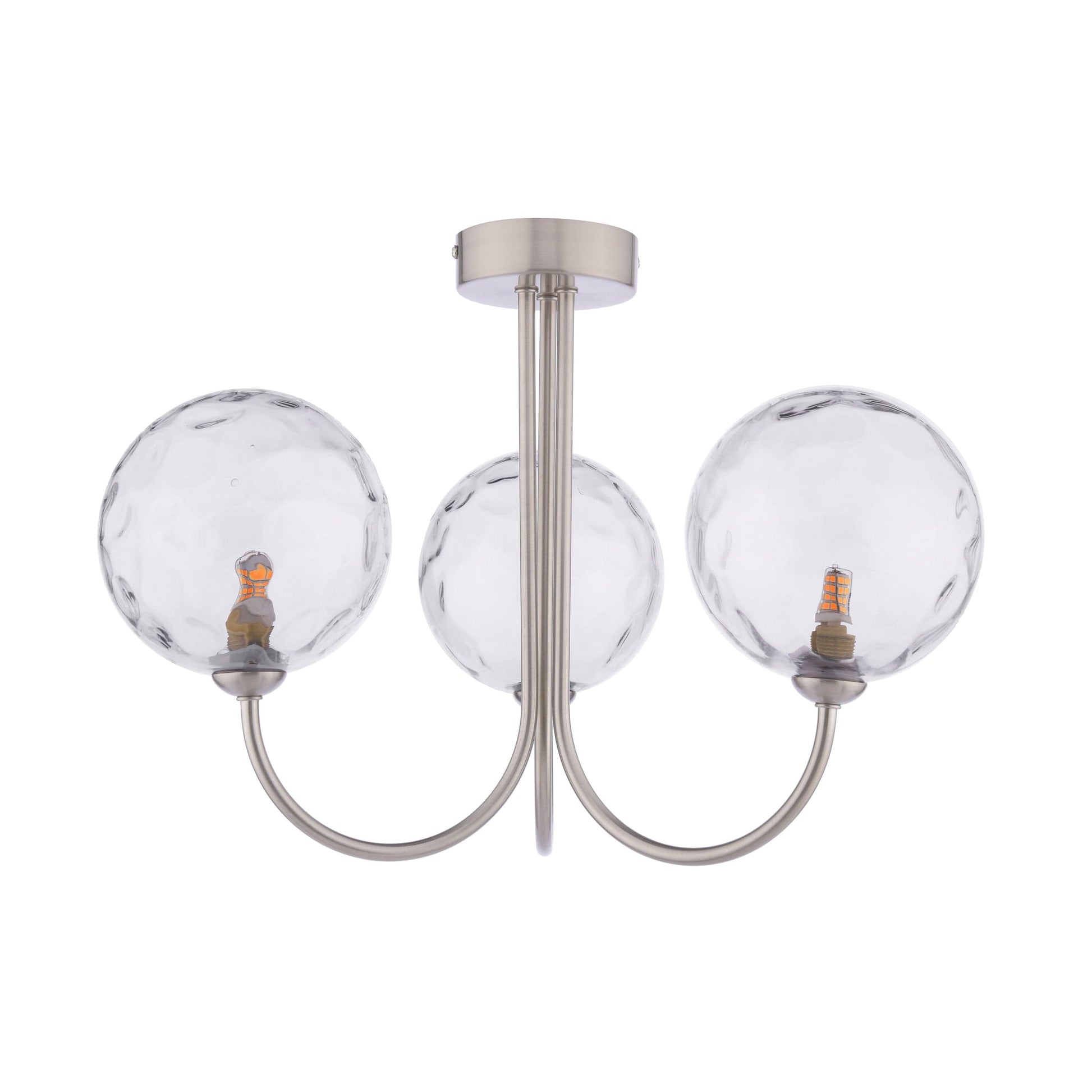 dar lighting Jared 3 Light Semi-Flush Satin Nickel & Dimpled Clear Glass JAR0338-12