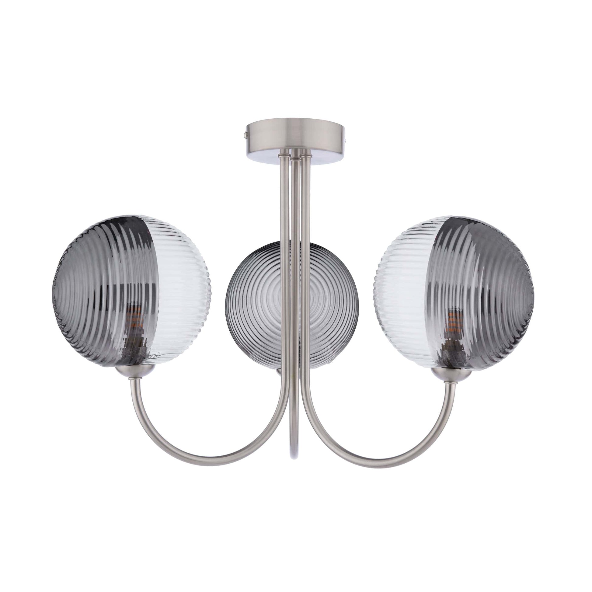 dar lighting Jared 3 Light Semi-Flush Satin Nickel & Smoked/Clear Ribbed Glass JAR0338-19