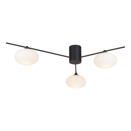 dar lighting Jasper 3 Light Semi Flush Matt Black Opal glass JAS5322