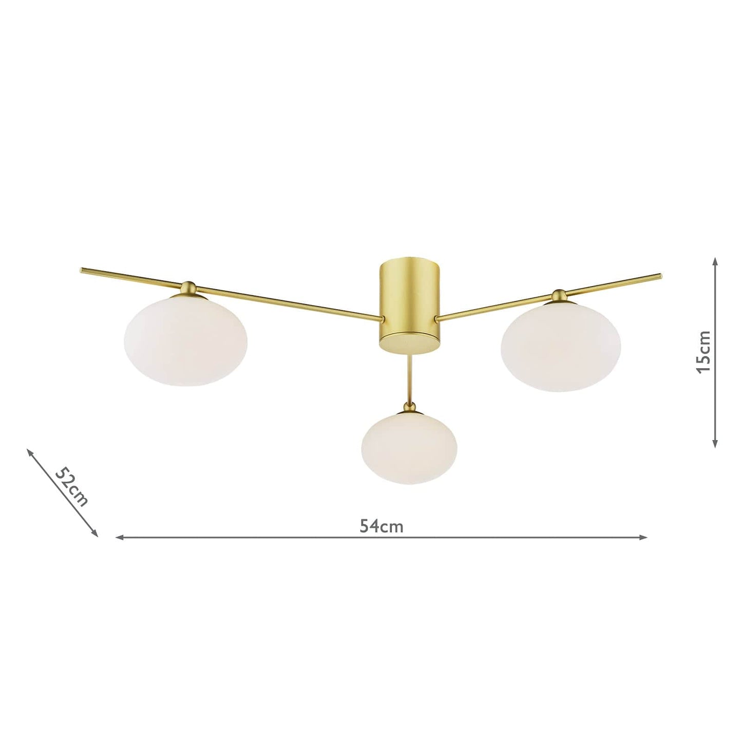 dar lighting Jasper 3 Light Semi-Flush Satin Gold and Opal Glass JAS5335