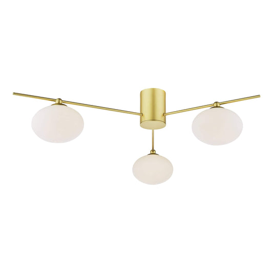 dar lighting Jasper 3 Light Semi-Flush Satin Gold and Opal Glass JAS5335