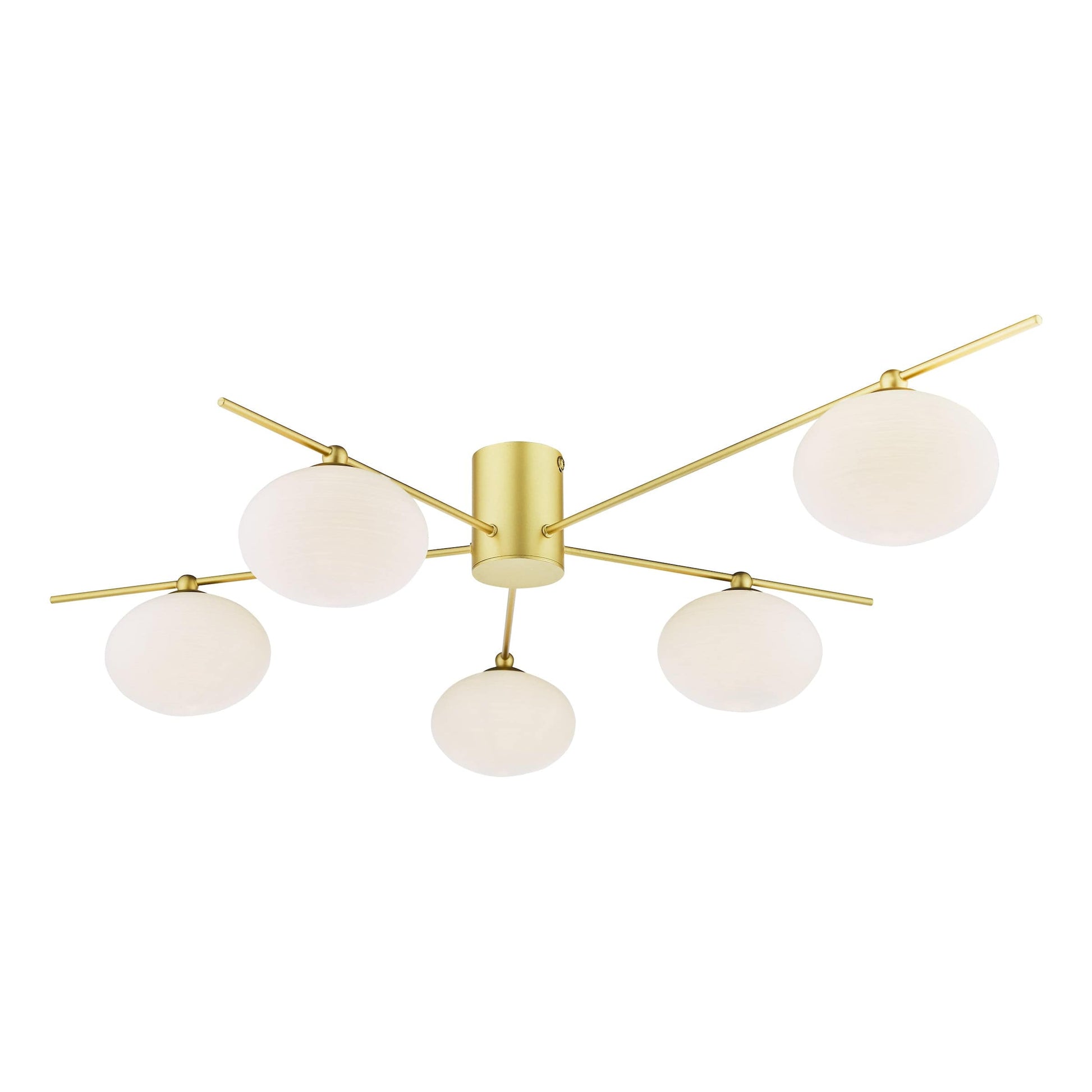 dar lighting Jasper 5 Light Semi-Flush Satin Gold and Opal Glass JAS5435