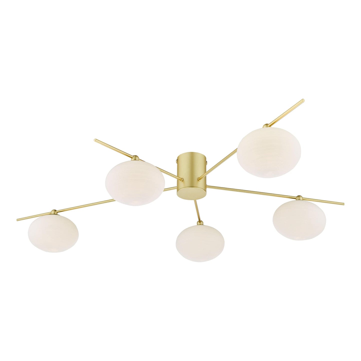 dar lighting Jasper 5 Light Semi-Flush Satin Gold and Opal Glass JAS5435