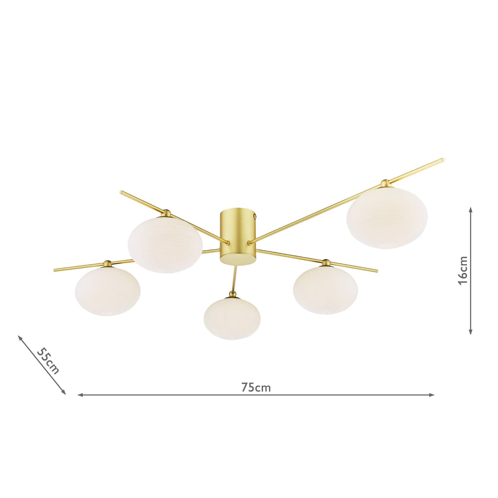 dar lighting Jasper 5 Light Semi-Flush Satin Gold and Opal Glass JAS5435