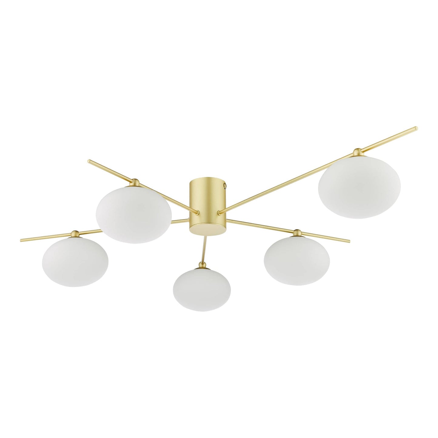 dar lighting Jasper 5 Light Semi-Flush Satin Gold and Opal Glass JAS5435