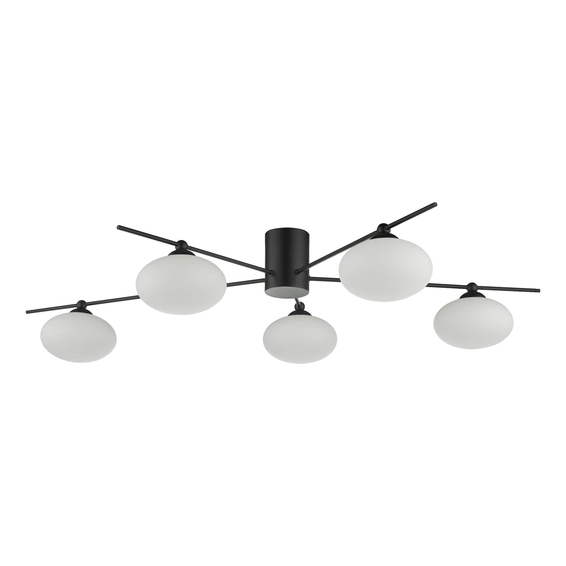 dar lighting Jasper 5lt Semi Flush Matt Black Opal Glass JAS5422